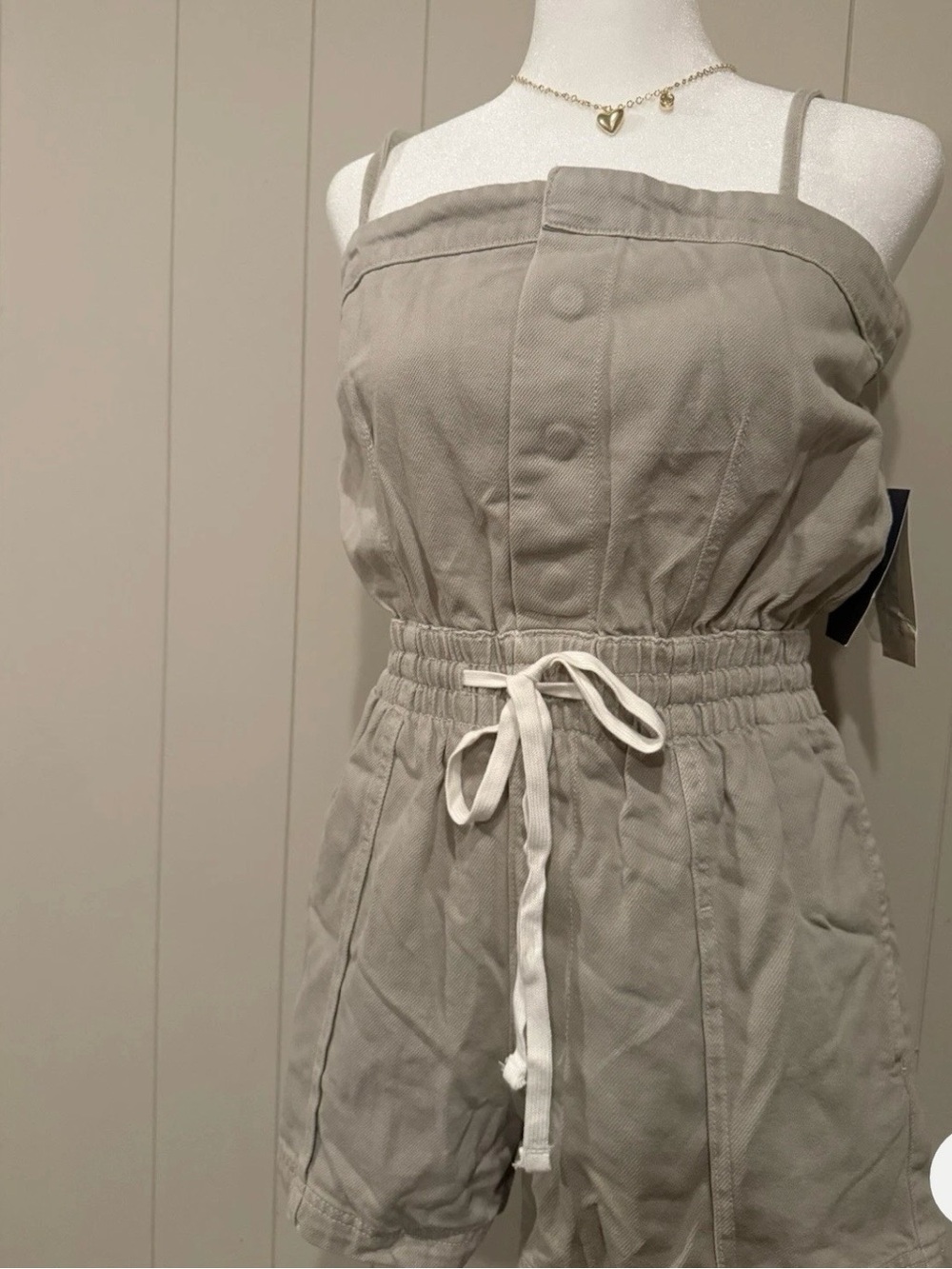 Women's Drawstring Strapless Romper in Light Taupe size XL